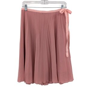 Pink Pleated Wrap Skirt Tie Waist Flowy Feminine Midi Small 28 Waist